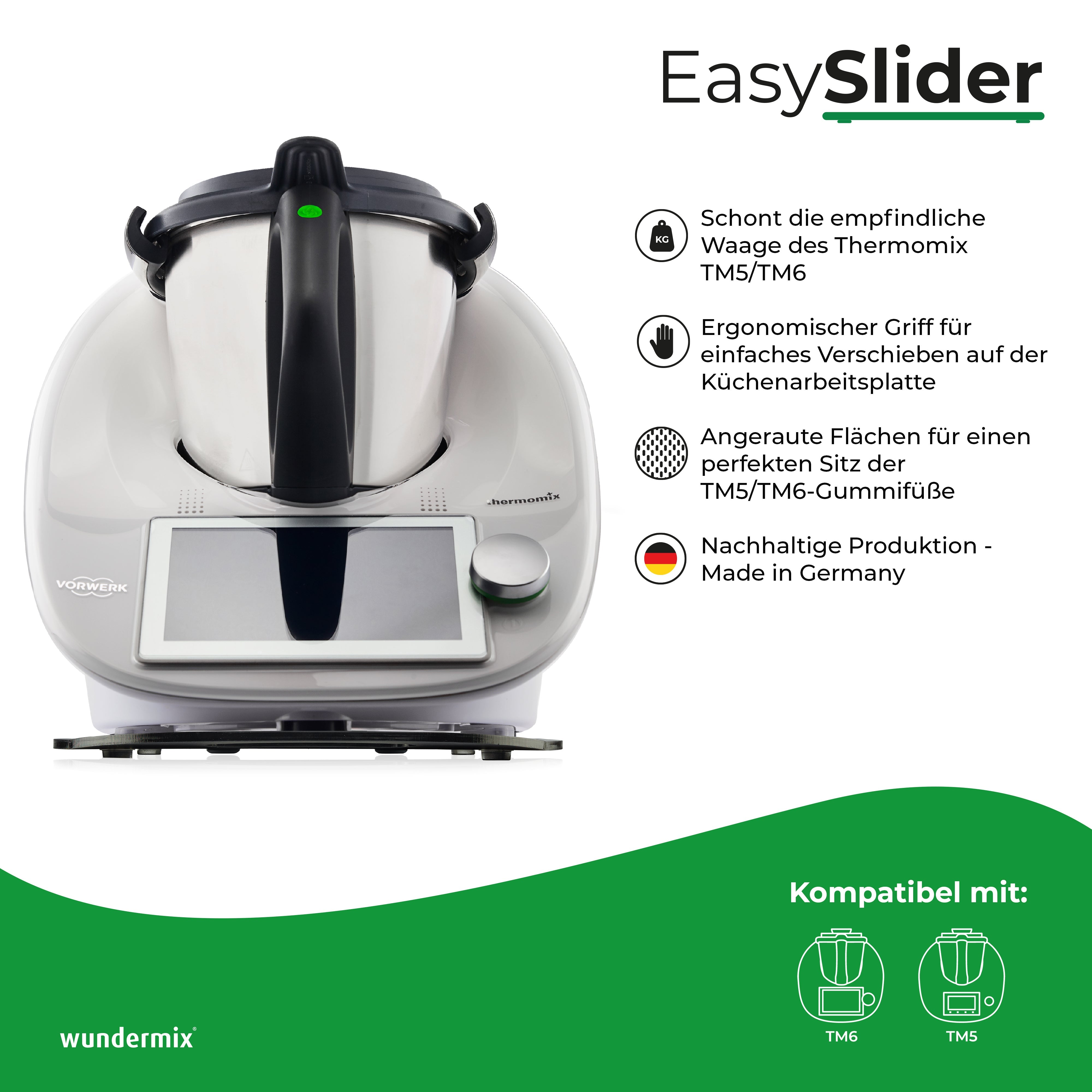 EasySlider® | Diamantschwarze Sonderedition | Gleitbrett aus Acrylglas für Thermomix TM6, TM5