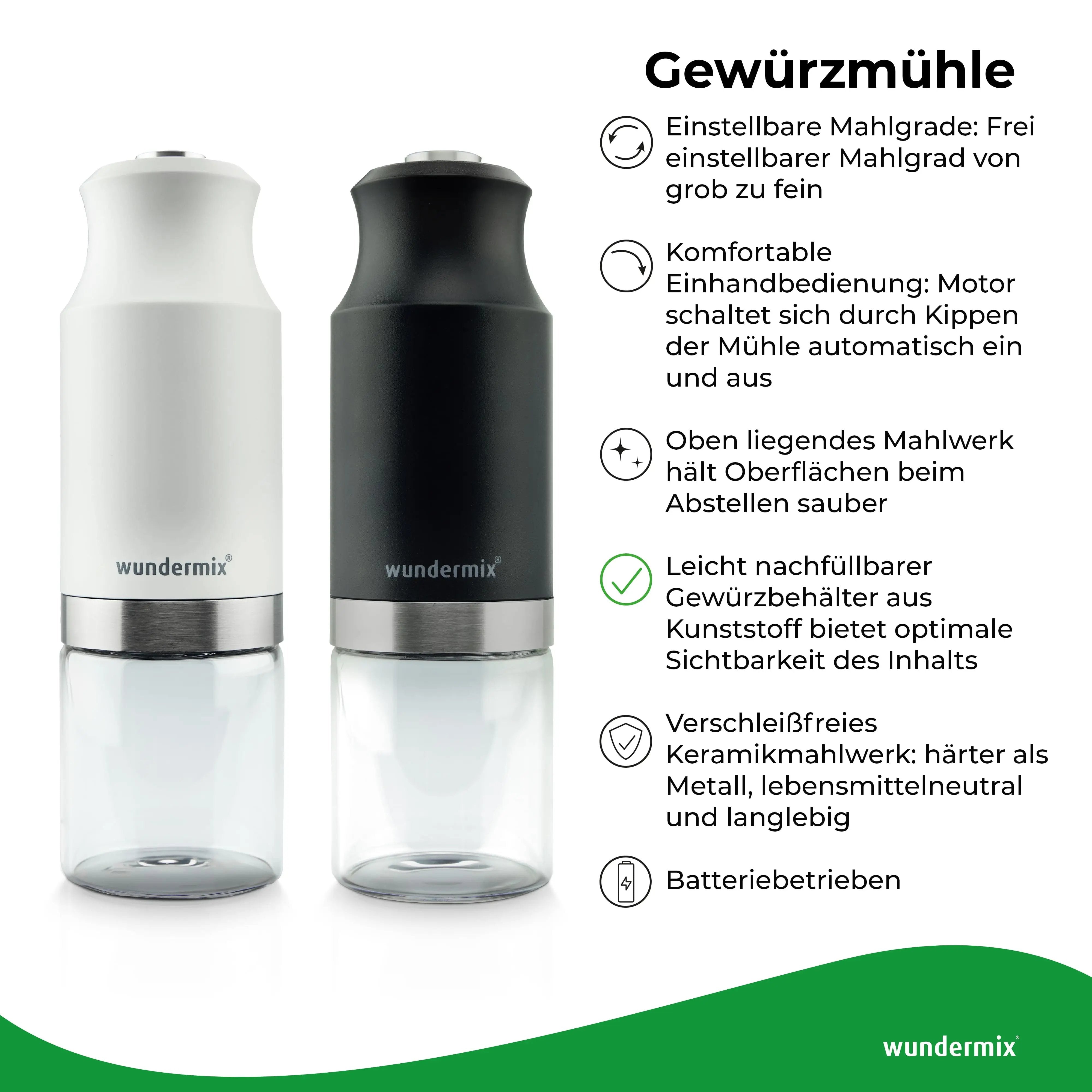 Elektrische Salz- oder Pfeffermühle mit Keramik-Mahlwerk