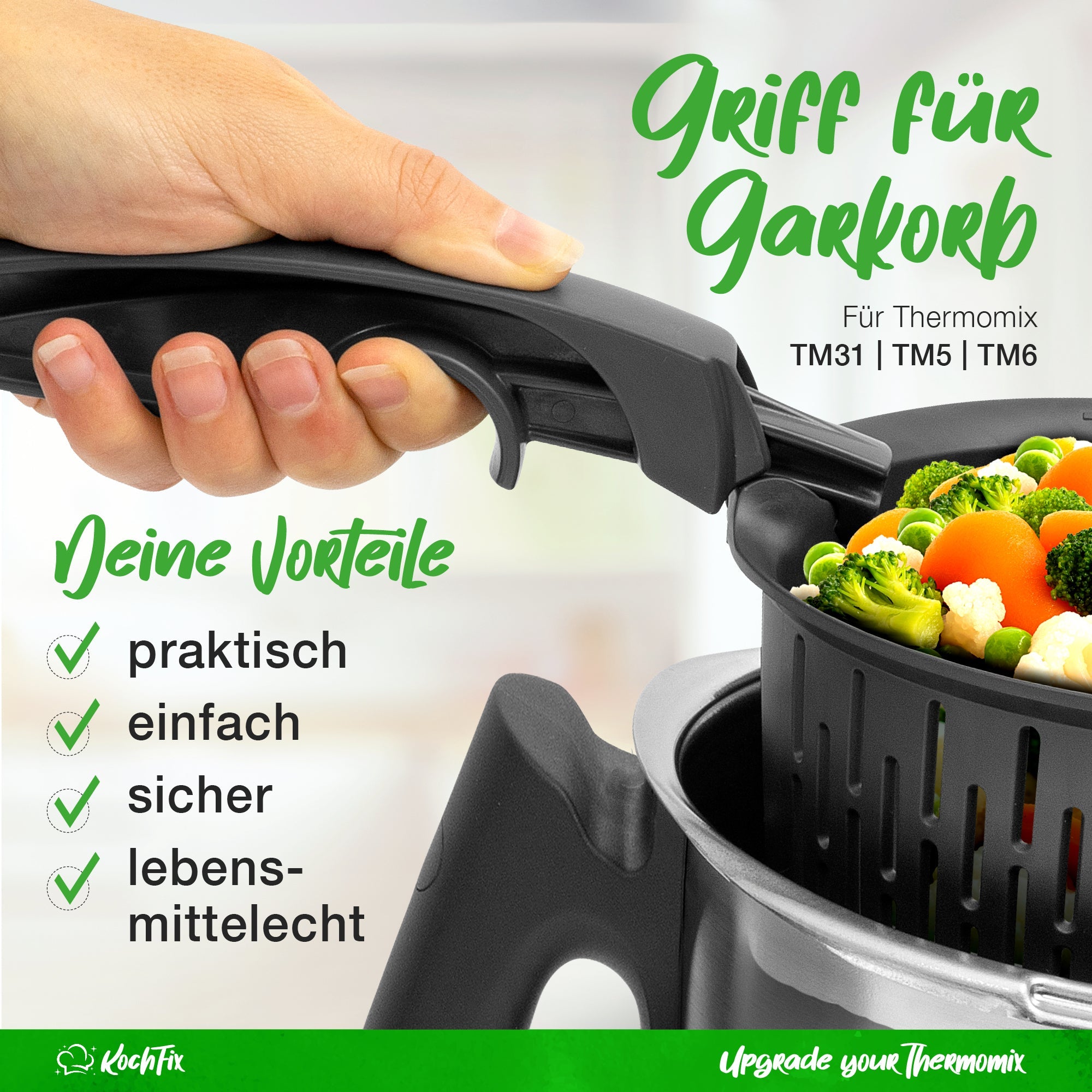 KochFix | Griff für Thermomix-Garkörbchen / Gareinsatz für Thermomix TM6, TM5, TM31