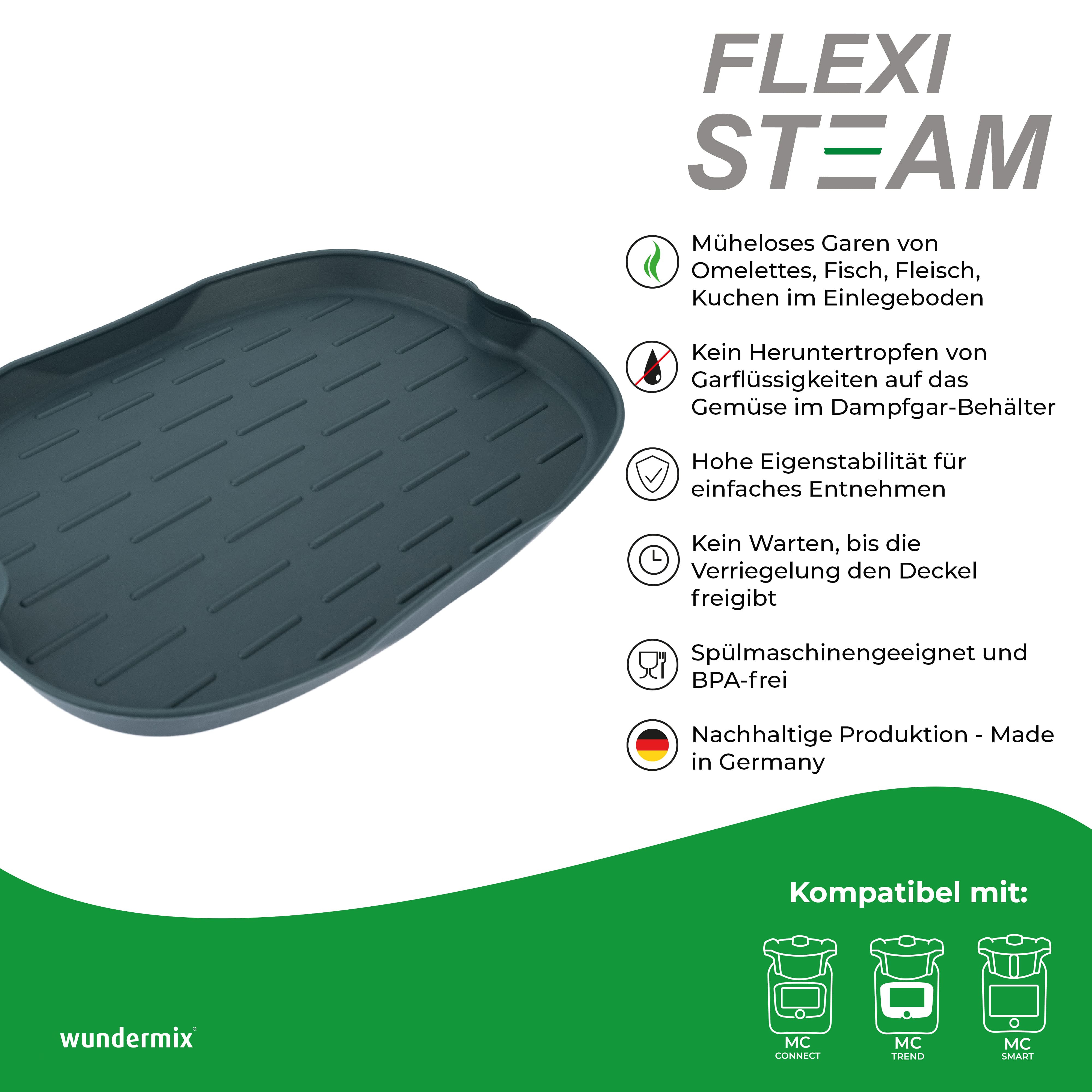 FlexiSteam® | Silikon-Auflaufform für Dampfgaraufsatz von Monsieur Cuisine Connect, Trend, Smart, Ed