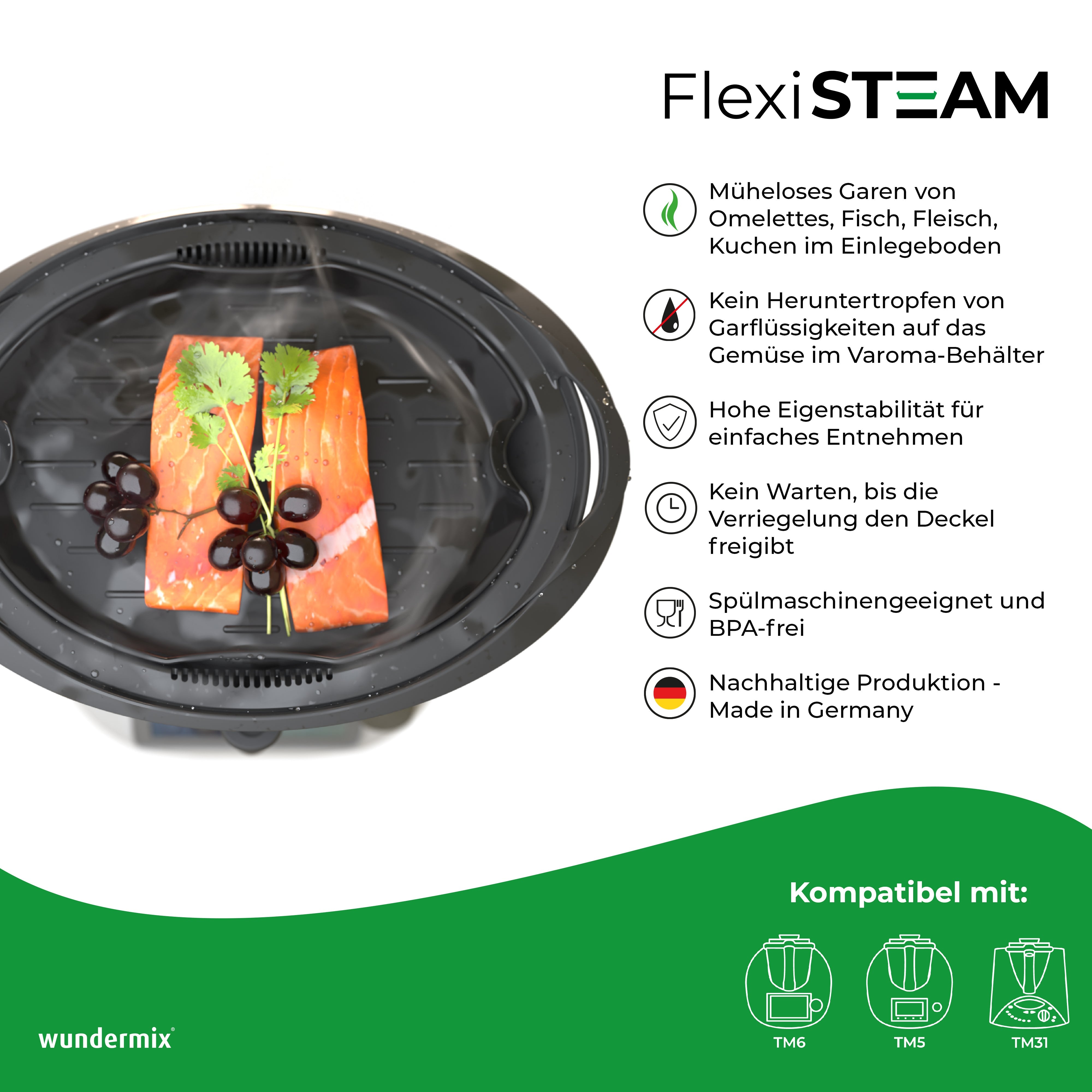 FlexiSteam® | Silikon-Auflaufform für Varoma-Einlegeboden | Thermomix TM6, TM5, TM31 und TM Friend